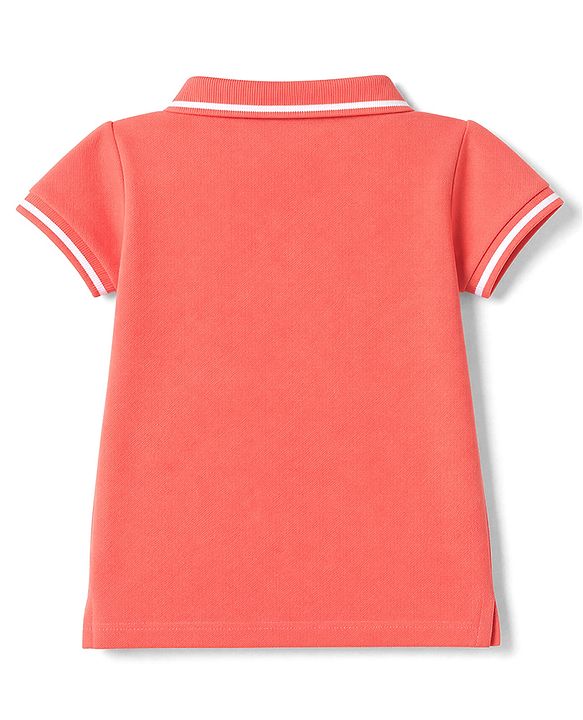 Babyhug Cotton Blend Knit Half Sleeves Polo T-Shirt with Princess Text Print - Dark Peach