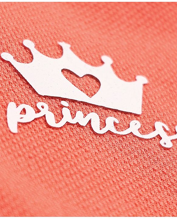 Babyhug Cotton Blend Knit Half Sleeves Polo T-Shirt with Princess Text Print - Dark Peach