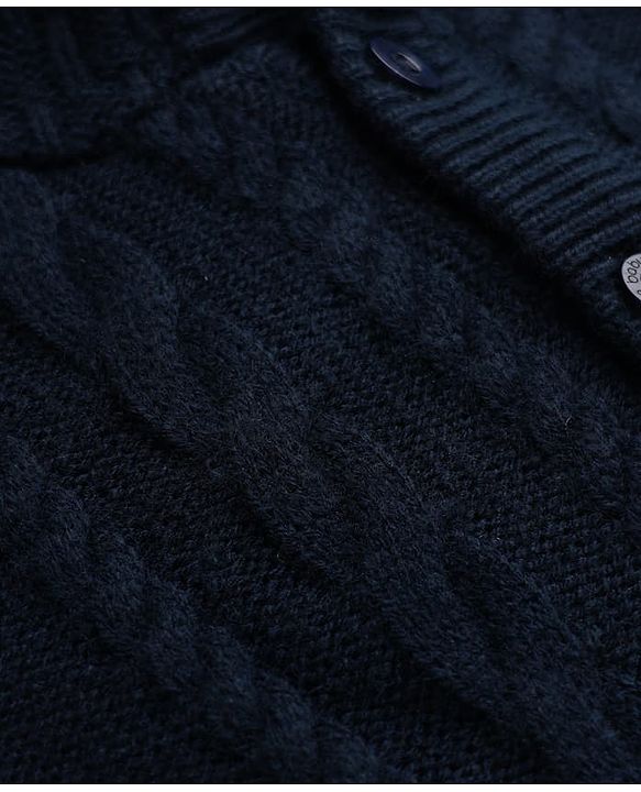 Babyhug Knit Front Open Sweaters with Full Sleeves and Cable Knit Pattern in Navy Blue for 9-12 Months