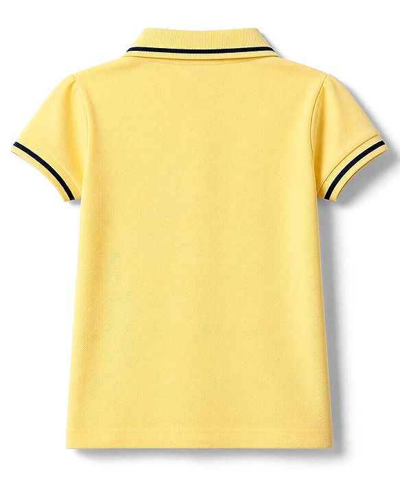 Babyhug Cotton Blend Knit Half Sleeves Polo T-Shirt with Tennis Rackets and Love & League Text Embroidery - Lemon Yellow