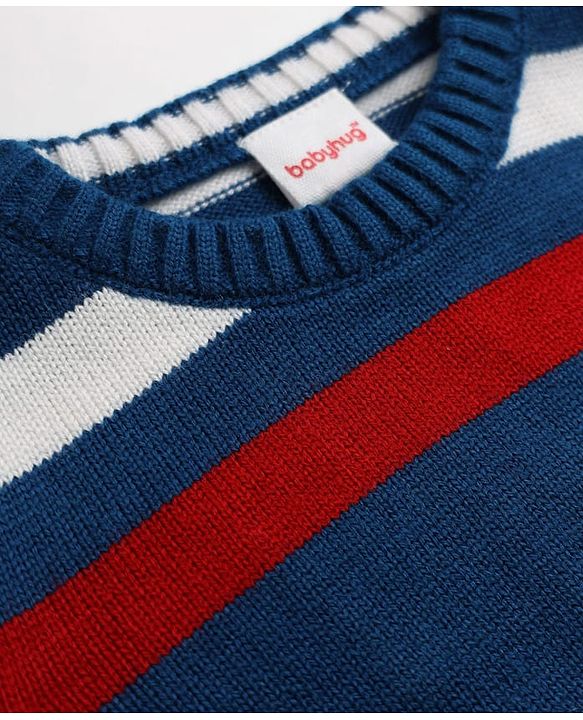 Babyhug Knit Full Sleeves Striped Sweater Set - Blue