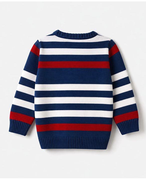 Babyhug Knit Full Sleeves Striped Sweater Set - Blue