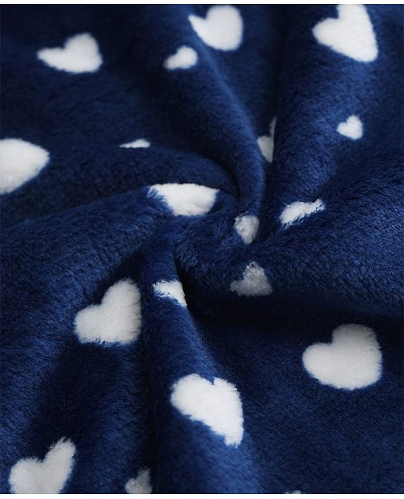 Babyhug Velour Knit Full Sleeves Co-ord T-shirt & Pyjama Winter Night Suit with Heart Print in Navy Blue