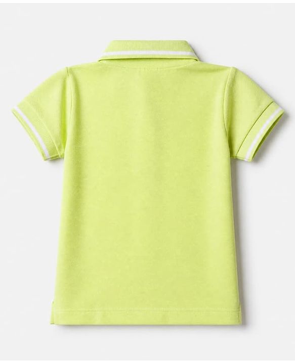 Babyhug Cotton Blend Knit Half Sleeves Polo T-Shirt with Tennis Rackets Embroidery in Limegreen