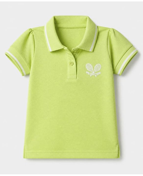 Babyhug Cotton Blend Knit Half Sleeves Polo T-Shirt with Tennis Rackets Embroidery in Limegreen