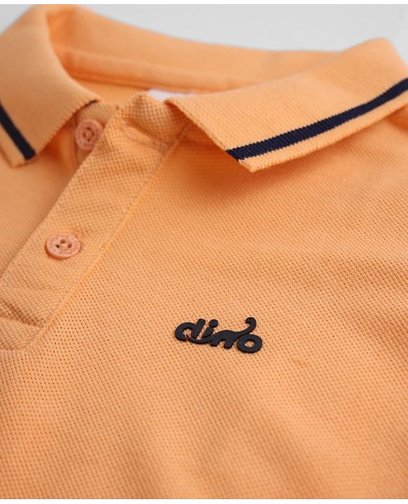 Babyhug Cotton Knit Half Sleeves Polo T-Shirt With Dino Embroidery - Peach