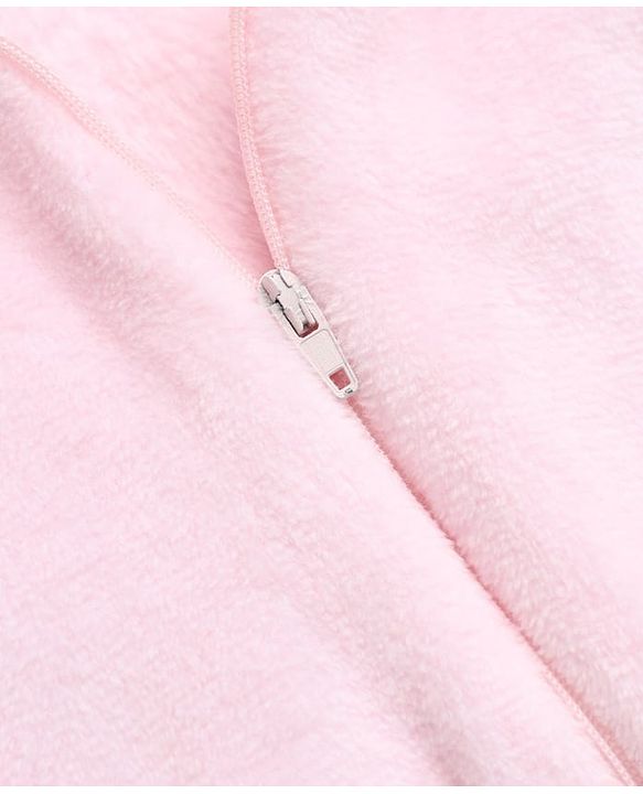 Babyhug Velour Knit Full Sleeves Hooded Winter Sleep Suit with KItten Print - Pink