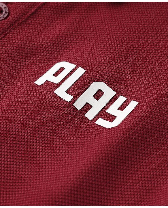 Babyhug Cotton Blend Knit Half Sleeves Polo T-Shirt with Play Text Print - Red
