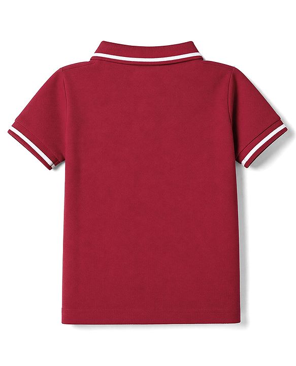 Babyhug Cotton Blend Knit Half Sleeves Polo T-Shirt with Play Text Print - Red
