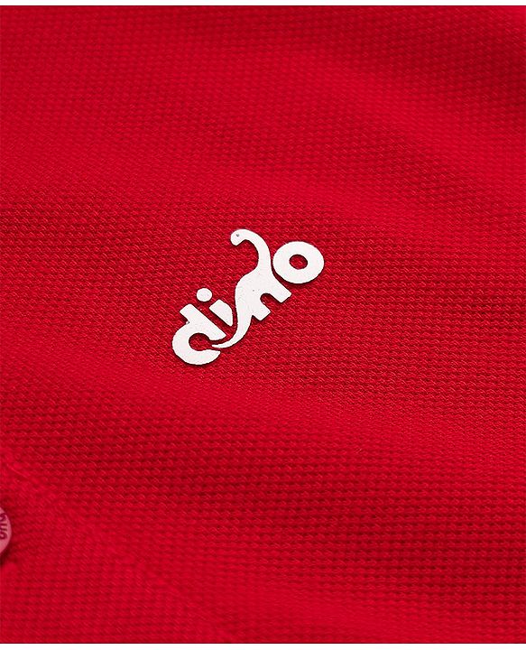 Babyhug Cotton Blend Knit Half Sleeves Polo T-Shirt with Dino Text Print - Red