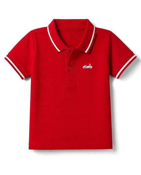 Babyhug Cotton Blend Knit Half Sleeves Polo T-Shirt with Dino Text Print - Red
