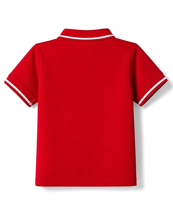 Babyhug Cotton Blend Knit Half Sleeves Polo T-Shirt with Dino Text Print - Red