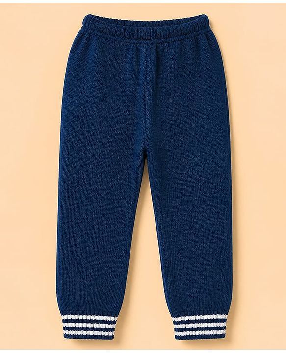 Babyhug Knit Full Sleeves Sweater and Pants Set with Stripe & Cable Knit Design - White & Navy