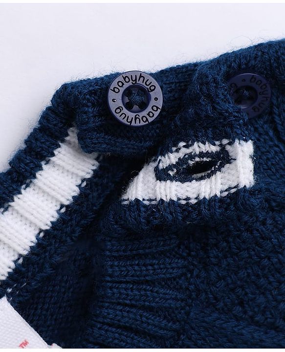 Babyhug Knit Full Sleeves Sweater and Pants Set with Stripe & Cable Knit Design - White & Navy