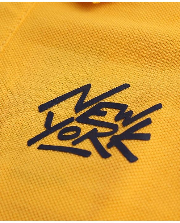 Babyhug Cotton Blend Knit Half Sleeves Polo T-Shirt With New York Embroidery - Mustard