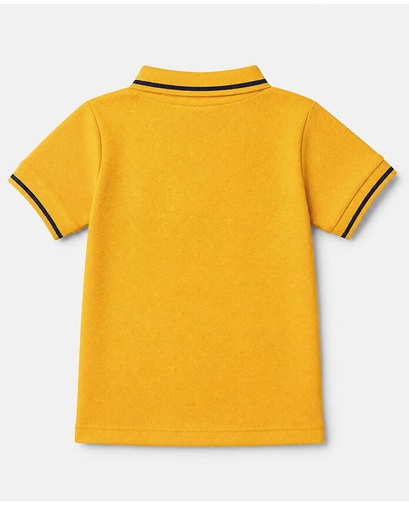 Babyhug Cotton Blend Knit Half Sleeves Polo T-Shirt With New York Embroidery - Mustard