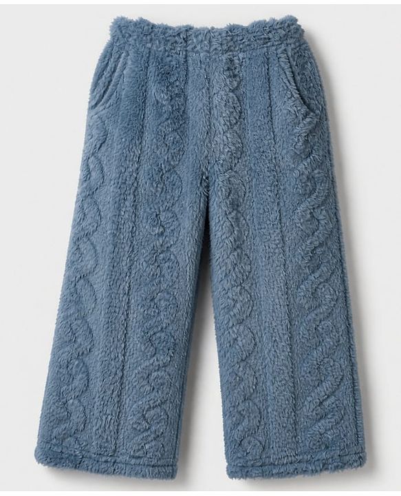 Babyhug Velour Knit Full Sleeves T-Shirt & Pajama Winter Night Suit - White & Blue