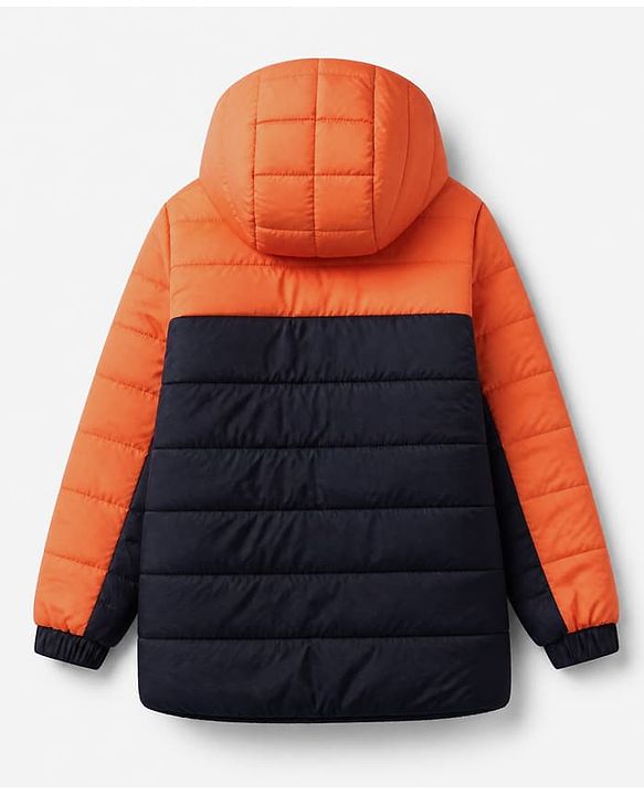 Babyhug Woven Padded Quilted Winter Full Sleeves Hooded Jacket - Orange & Navy Blue