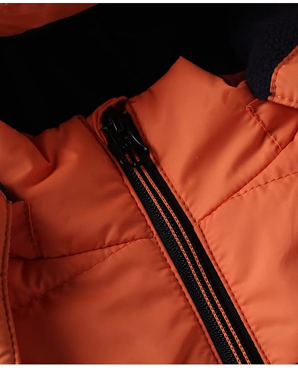 Babyhug Woven Padded Quilted Winter Full Sleeves Hooded Jacket - Orange & Navy Blue