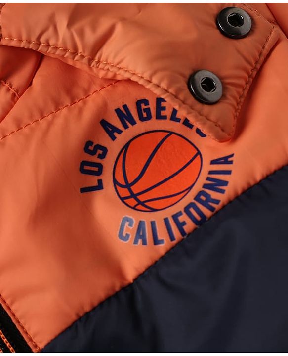 Babyhug Woven Padded Quilted Winter Full Sleeves Hooded Jacket - Orange & Navy Blue