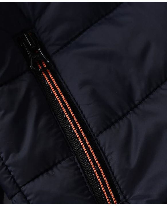 Babyhug Woven Padded Quilted Winter Full Sleeves Hooded Jacket - Orange & Navy Blue