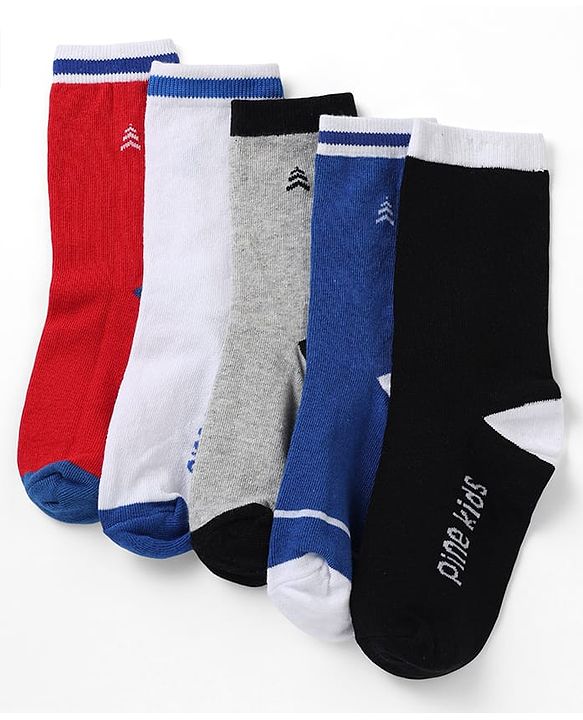 Pine Kids Cotton Mix Knit Socks With Pine Kids Text & Ankle Length Pack Of 5 In Blue