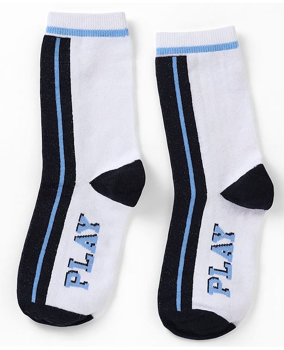 Pine Kids Cotton Mix Knit Calf Length Socks with Play & Cool Text Pack of 3 In Blue