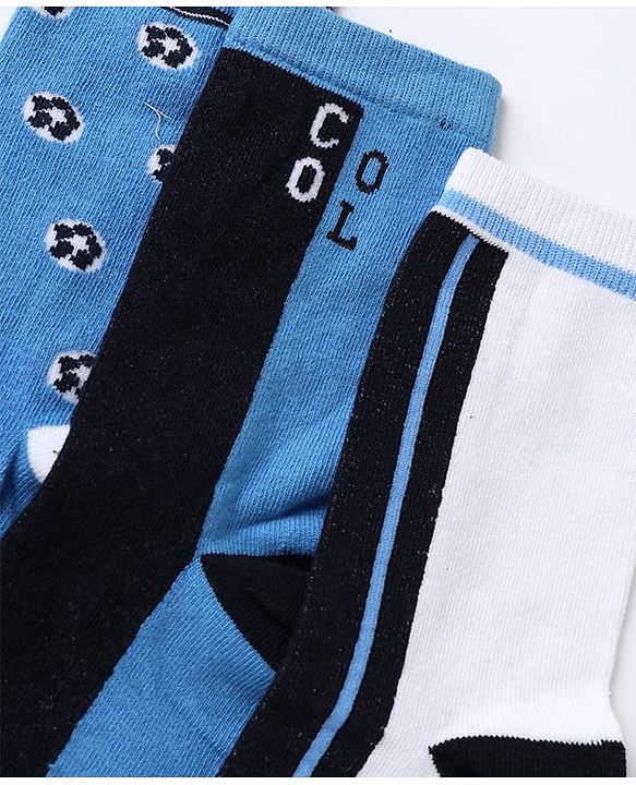 Pine Kids Cotton Mix Knit Calf Length Socks with Play & Cool Text Pack of 3 In Blue