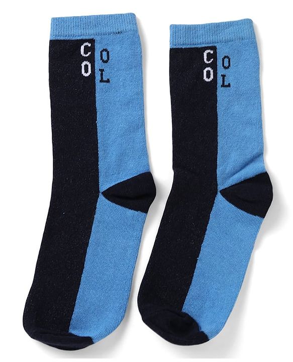 Pine Kids Cotton Mix Knit Calf Length Socks with Play & Cool Text Pack of 3 In Blue