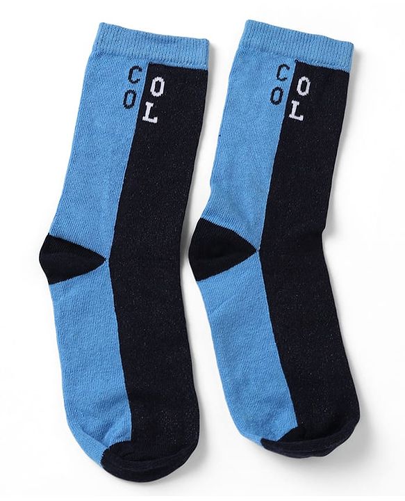 Pine Kids Cotton Mix Knit Calf Length Socks with Play & Cool Text Pack of 3 In Blue