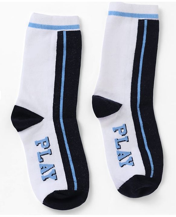 Pine Kids Cotton Mix Knit Calf Length Socks with Play & Cool Text Pack of 3 In Blue