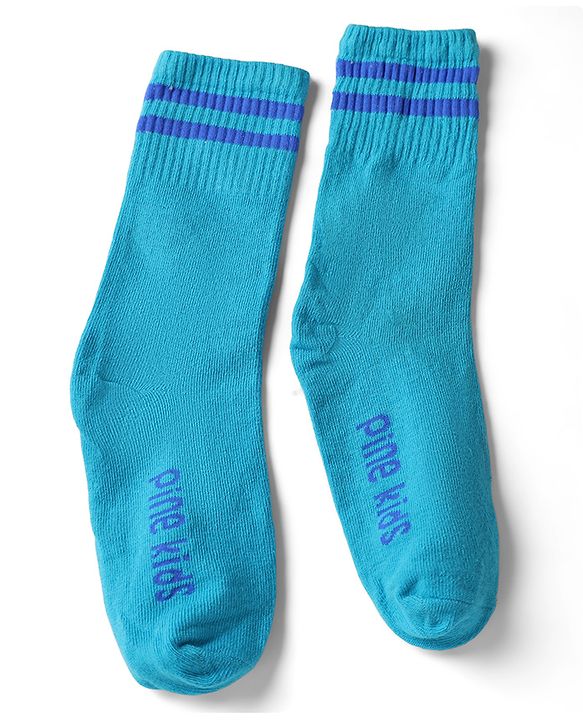 Pine Kids Cotton Knit Ankle Length Socks With Logo Design Set Of 3 - Light Blue, Black & Cream