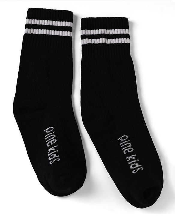 Pine Kids Cotton Knit Ankle Length Socks With Logo Design Set Of 3 - Light Blue, Black & Cream