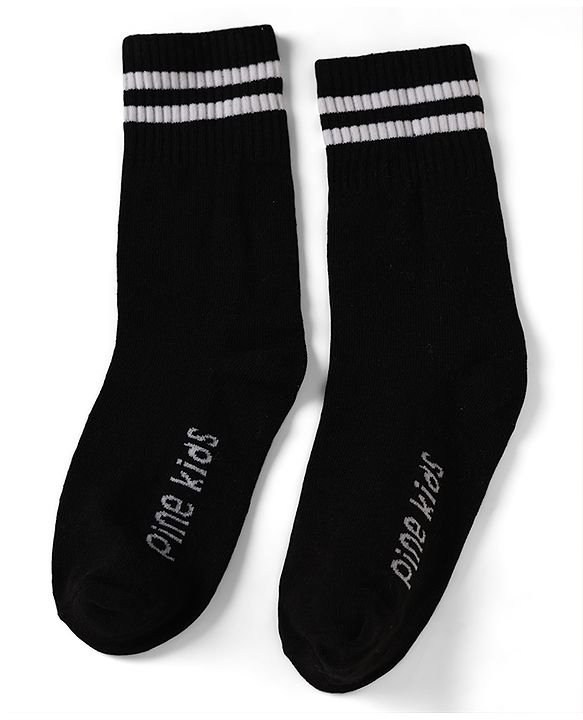 Pine Kids Cotton Knit Ankle Length Socks With Logo Design Set Of 3 - Light Blue, Black & Cream