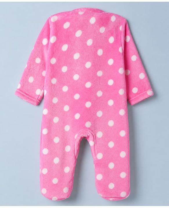 Babyhug Cotton Mixes Velour Knit Full Sleeves Winter Sleep Suit with Polka Dots Print - Pink