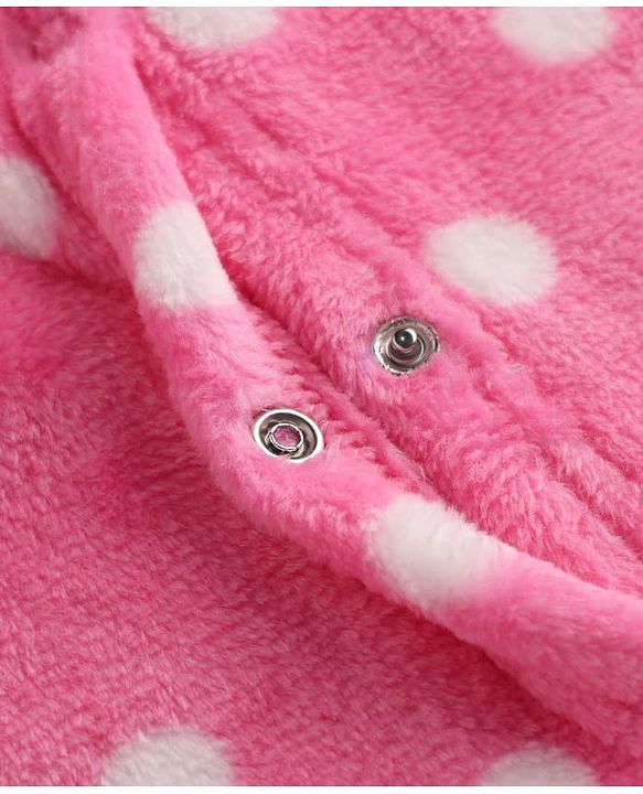 Babyhug Cotton Mixes Velour Knit Full Sleeves Winter Sleep Suit with Polka Dots Print - Pink