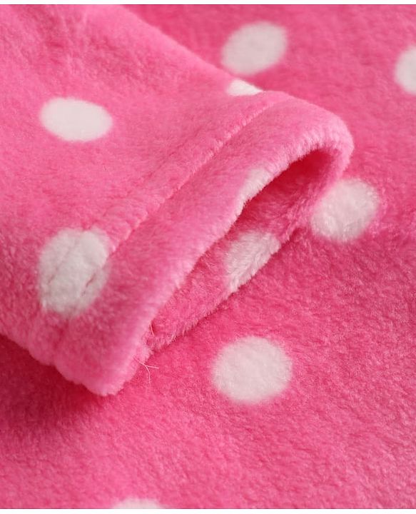 Babyhug Cotton Mixes Velour Knit Full Sleeves Winter Sleep Suit with Polka Dots Print - Pink