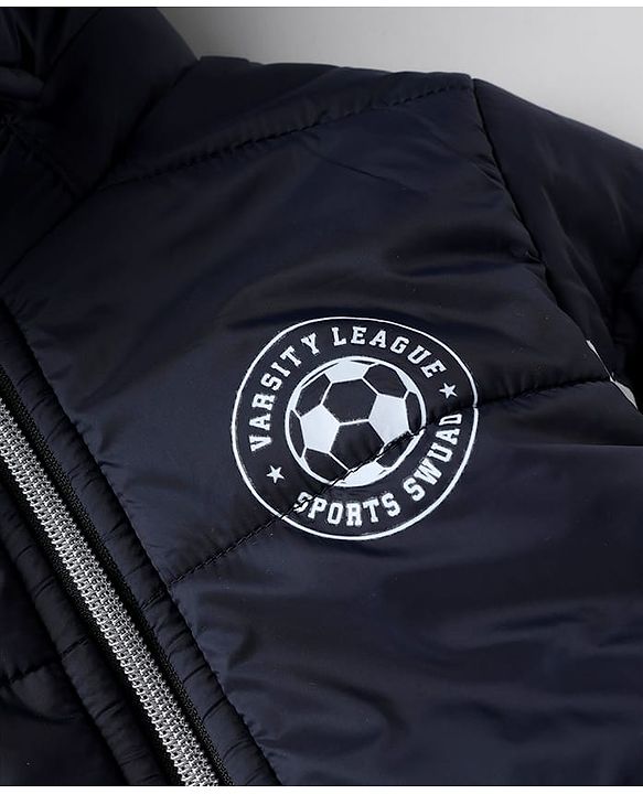 Babyhug Woven Padded Quilted Winter Full Sleeves Hooded Jacket with Soccer Ball Print - Red & Navy Blue