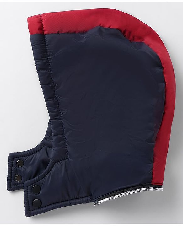 Babyhug Woven Padded Quilted Winter Full Sleeves Hooded Jacket with Soccer Ball Print - Red & Navy Blue