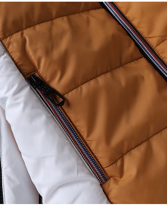 Babyhug Woven Padded Quilted Winter Full Sleeves Hooded Jacket with 85 Patch - Mustard & Navy Blue