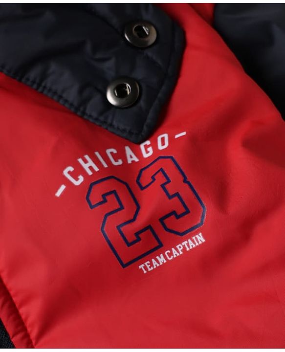 Babyhug Woven Padded Quilted Winter Full Sleeves Hooded Jacket with Chicago 23 Team Captain Print - Red & Navy Blue