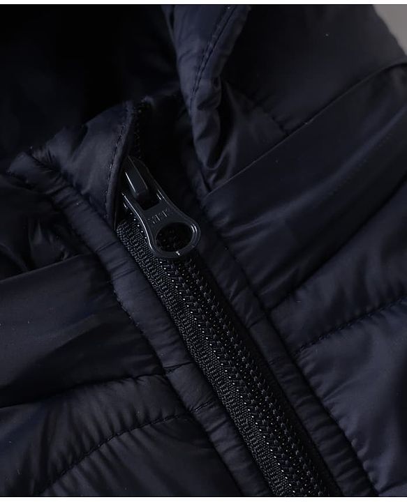 Babyhug Woven Full Sleeves Hooded Padded Quilted Winter Jacket With Star Patch - Navy Blue