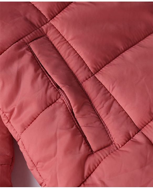 Babyhug Woven Padded Quilted Hooded Winter Jacket with Full Sleeves and Stars Print - Dark Pink