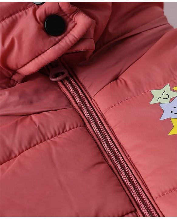 Babyhug Woven Padded Quilted Hooded Winter Jacket with Full Sleeves and Stars Print - Dark Pink