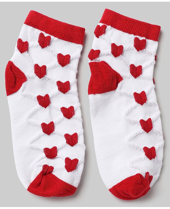 Pine Kids Cotton Knit Ankle Length Socks With Heart Design Pack of 5 - Orange, Red, Blue, Yellow & Green