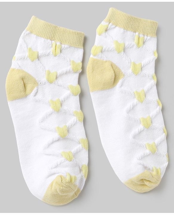 Pine Kids Cotton Knit Ankle Length Socks With Heart Design Pack of 5 - Orange, Red, Blue, Yellow & Green