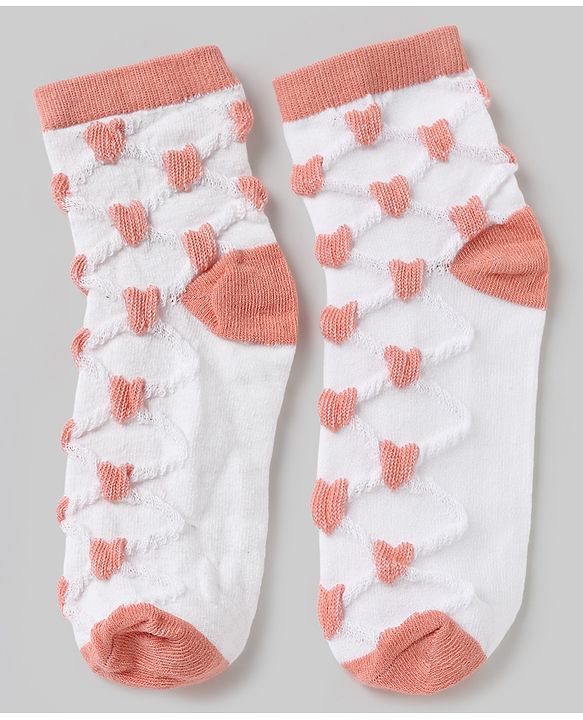 Pine Kids Cotton Knit Ankle Length Socks With Heart Design Pack of 5 - Orange, Red, Blue, Yellow & Green