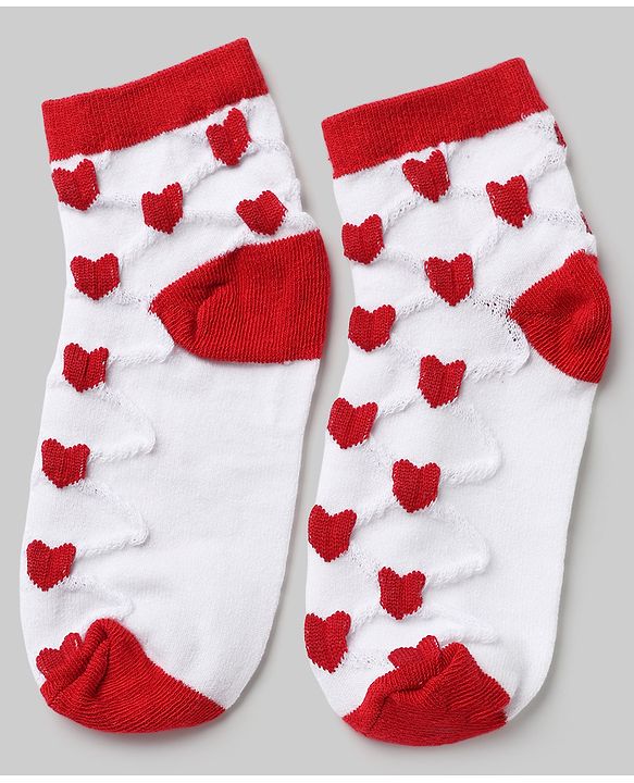 Pine Kids Cotton Knit Ankle Length Socks With Heart Design Pack of 5 - Orange, Red, Blue, Yellow & Green