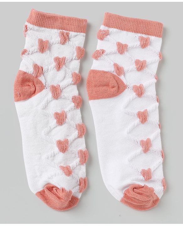 Pine Kids Cotton Knit Ankle Length Socks With Heart Design Pack of 5 - Orange, Red, Blue, Yellow & Green
