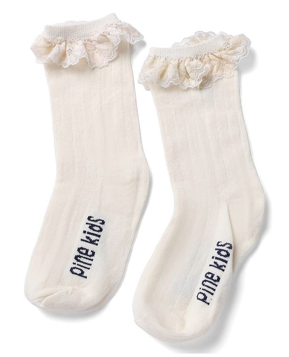 Pine Kids Cotton Mix Below Mid-Calf Length Socks with Pine Kids Text & Lace Detailing in Blue & Black Pack of 3